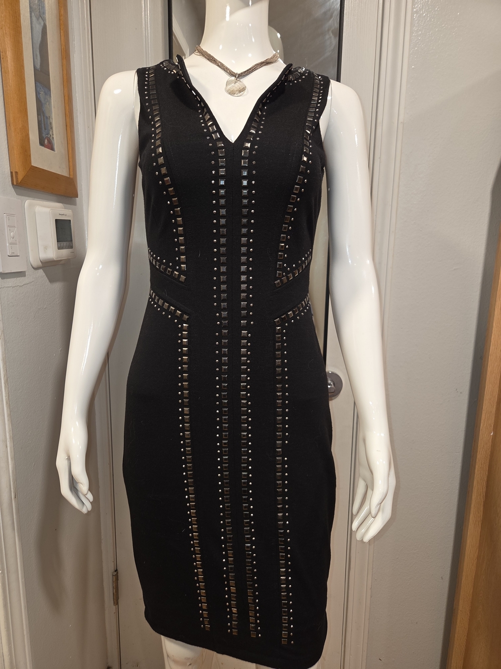 Cache Studded Black Sleeveless V-Neck Dress